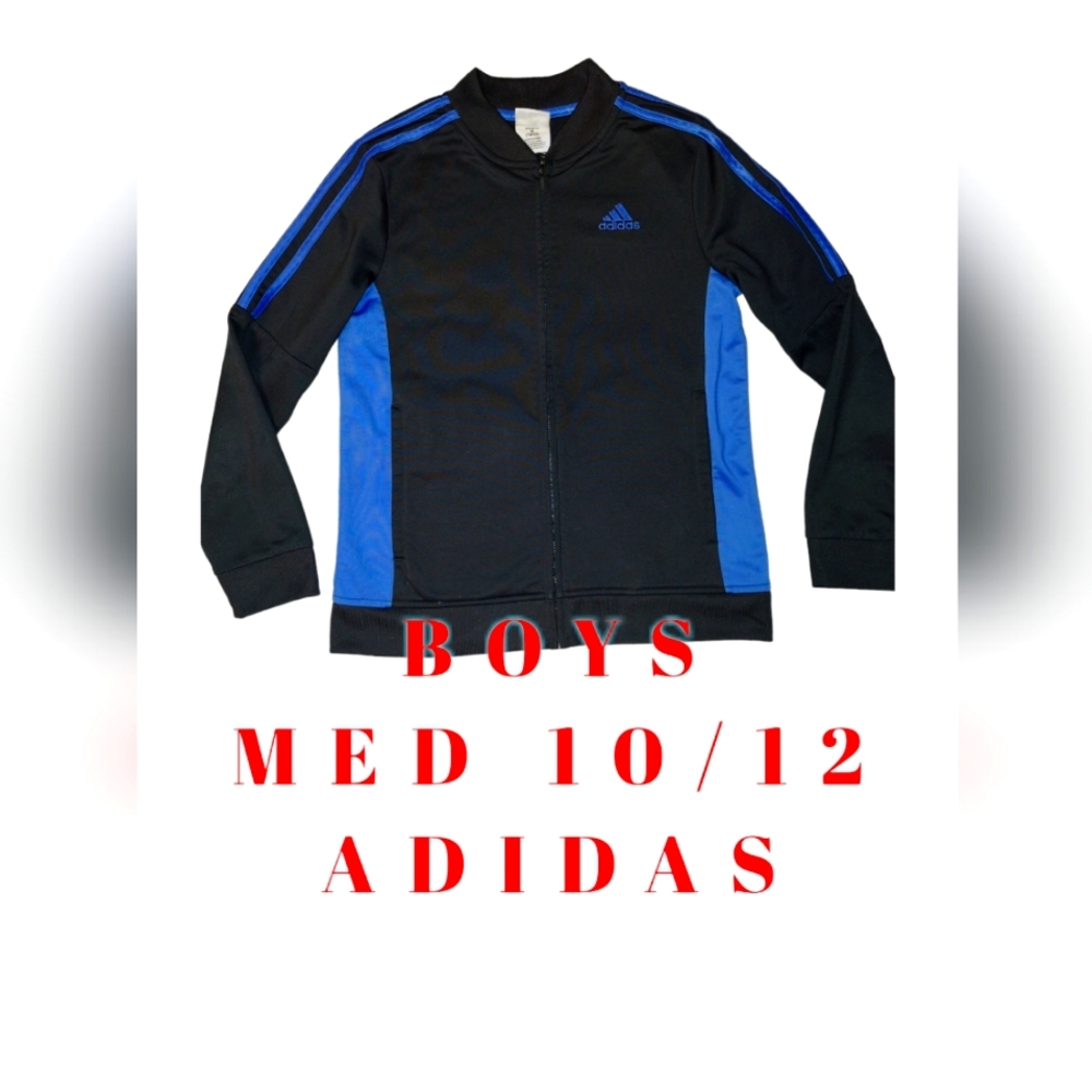 BOYS ADIDAS BLACK & BLUE YOUTH ICONIC ZIPPERED TRACK JACKET SZ MED 10/12